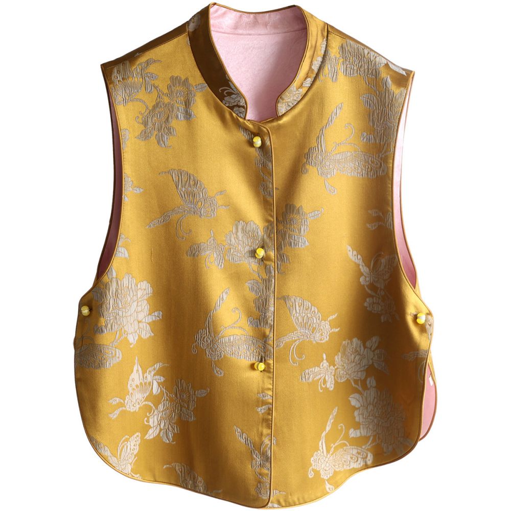 Clearance Sale Reversible Silk Jacquard Color Blocked New Chinese Style Vest Sleeveless Top image 5