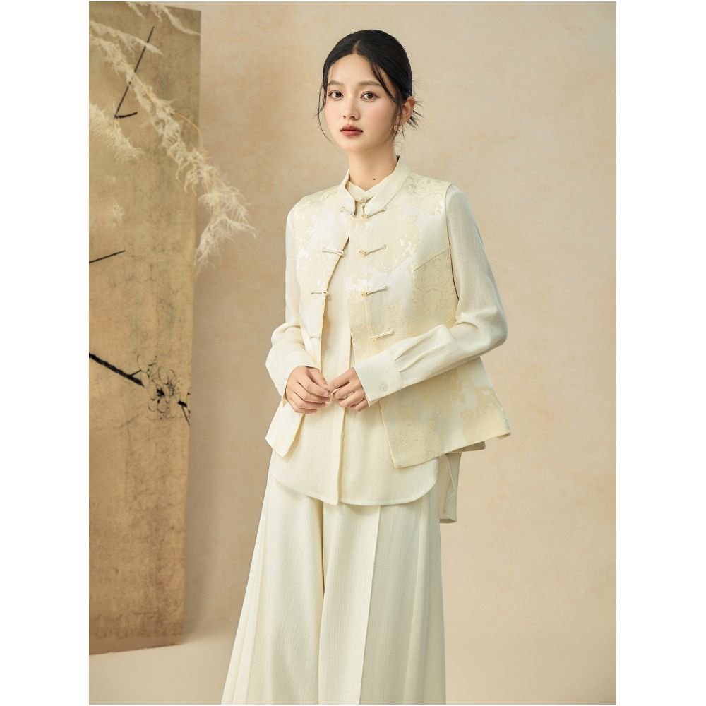 Shibai shi bai zen classy new chinoiserie spring fall style jacquard sleeveless handmade buckle casual women s tops image 3