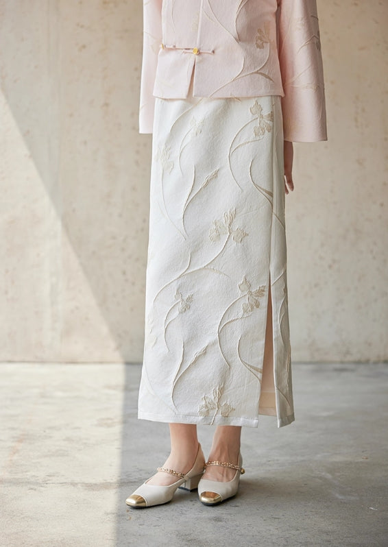 ASAYA4892 – Ivory Blossom Jacquard Skirt 🌸✨