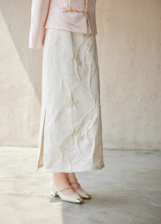 ASAYA4892 – Ivory Blossom Jacquard Skirt 🌸✨