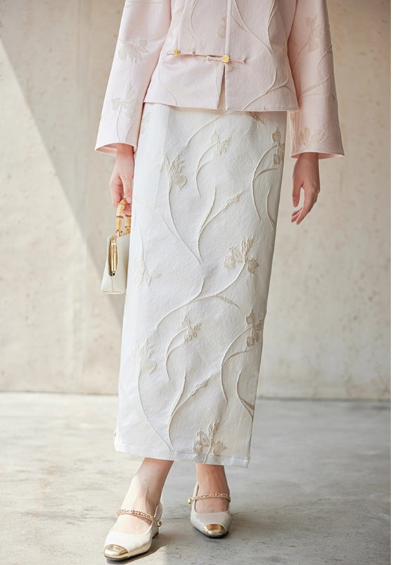 ASAYA4892 – Ivory Blossom Jacquard Skirt 🌸✨