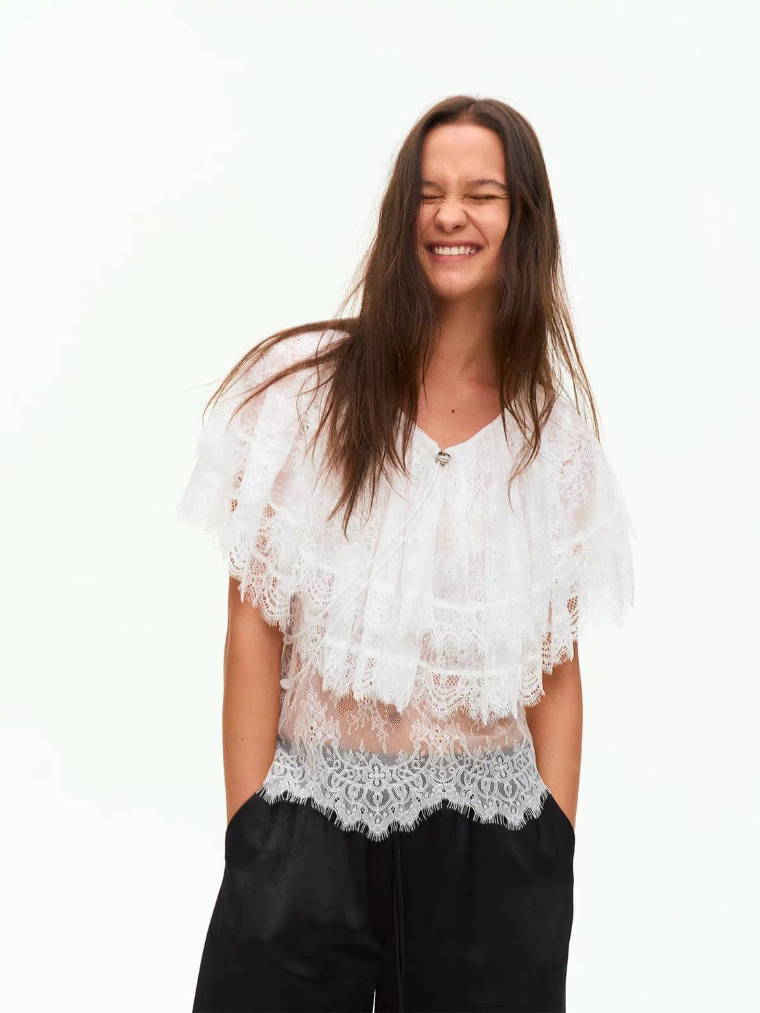 ASAYA7467 â Romantic Lace Ruffle Blouse ðĪðĪ