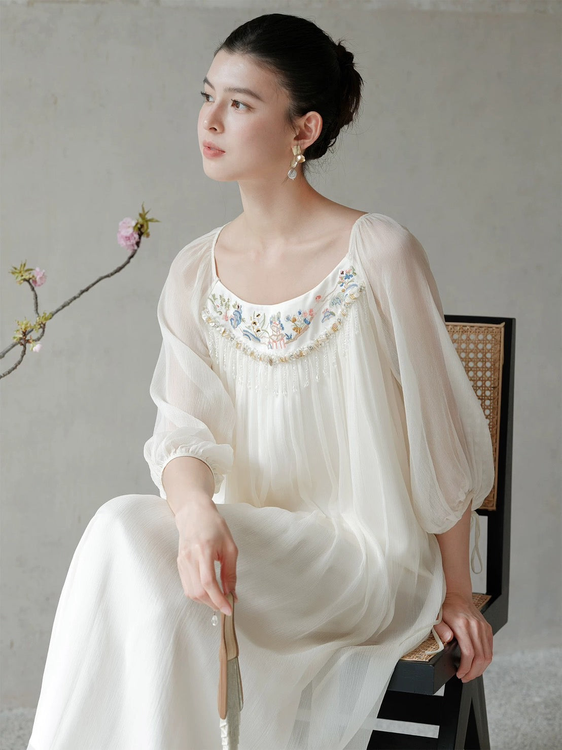 ASAYA4888 – Ivory Serenity Embroidered Maxi Dress 🌸✨