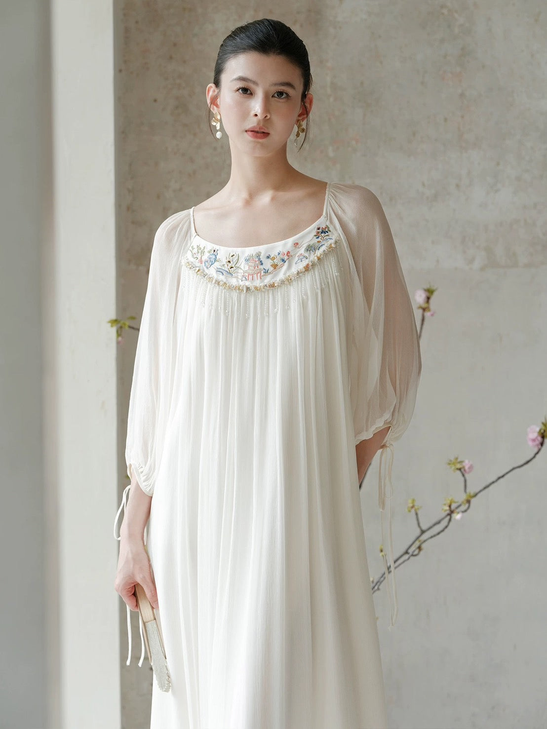 ASAYA4888 – Ivory Serenity Embroidered Maxi Dress 🌸✨