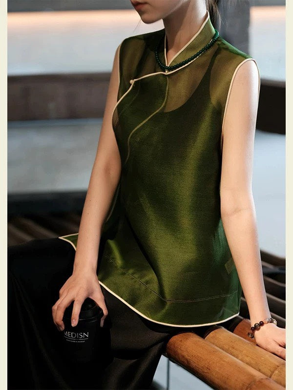 ASAYA4890 – Emerald Sheer Elegance Top 🌿✨