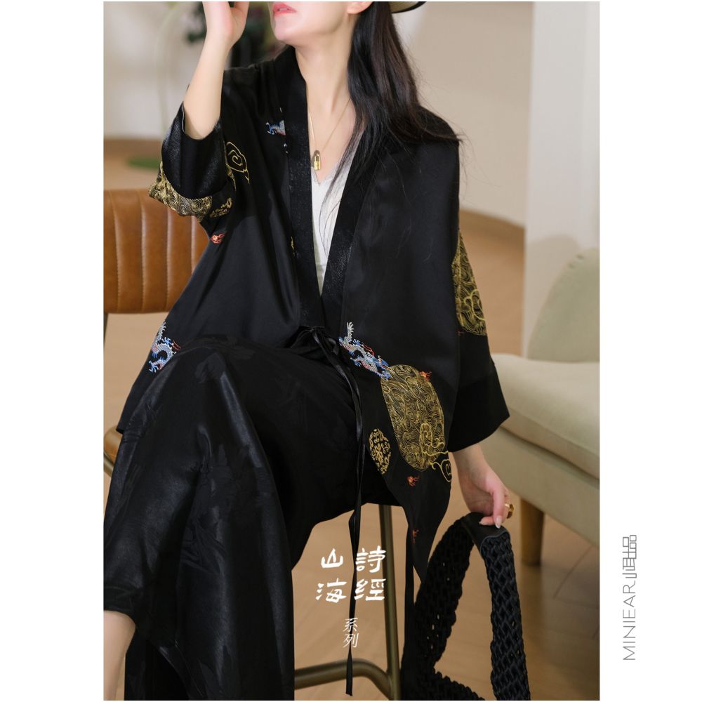 Book of Songs Mountain and Sea Series Pole End Acetic Acid Panlong Playing with Pearls Hanfu Standard Early Spring Tie up Cardigan Coat for Women image 1