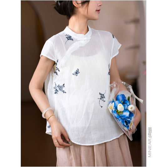 ASAYA5820 – Whisper Linen Oriental Top 🌿🤍