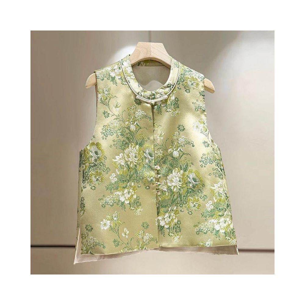 2025 Hot Selling Retro Style Jacquard Tang Style Vest with Chinese Fold Buttons New Chinese Style Top for Petite Figures image 0
