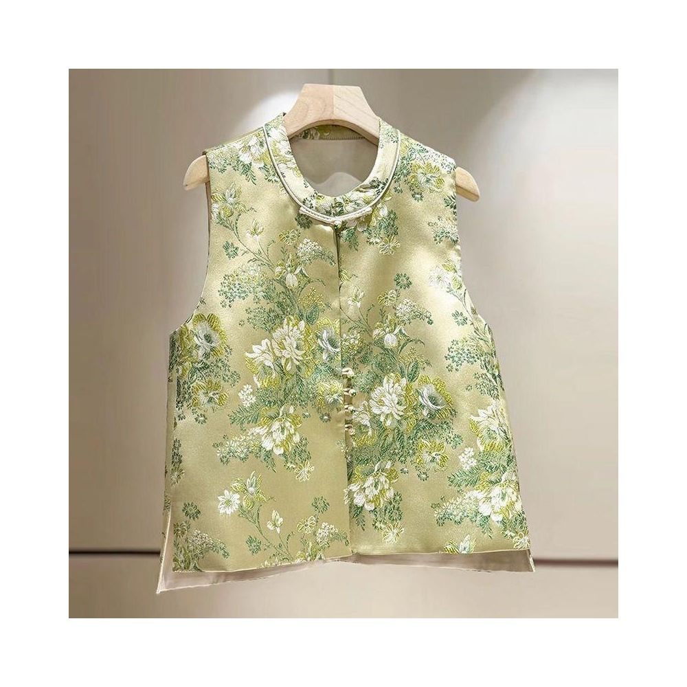 2025 Hot Selling Retro Style Jacquard Tang Style Vest with Chinese Fold Buttons New Chinese Style Top for Petite Figures image 3