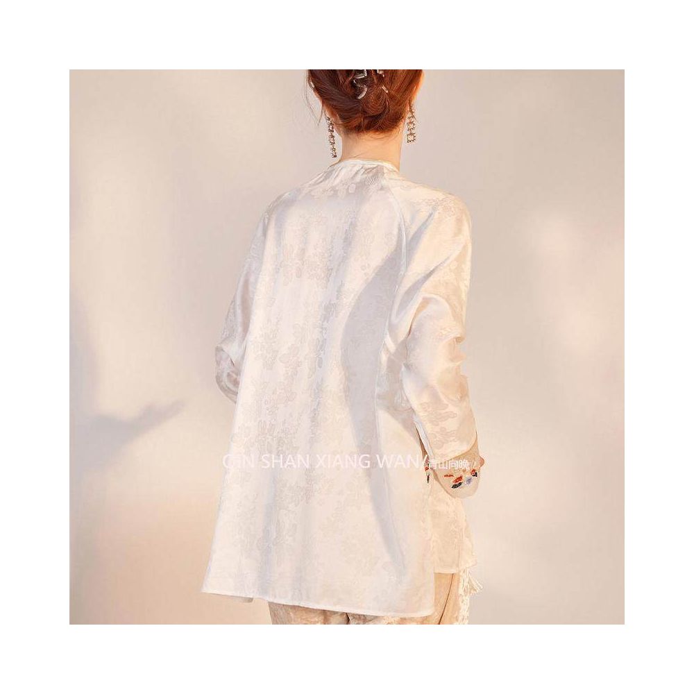 Cloud Embroidery Room New Chinese Style Slant Hemp Embroidered Tencel Jacquard Loose Top Women s Spring Summer Match Horse Face Skirt image 5