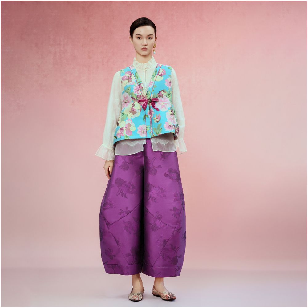 Three color Jiqiu Gu er Yuzhi casual pants classic flower bud dark pattern jacquard 2025 autumn new style Chinese retro image 2