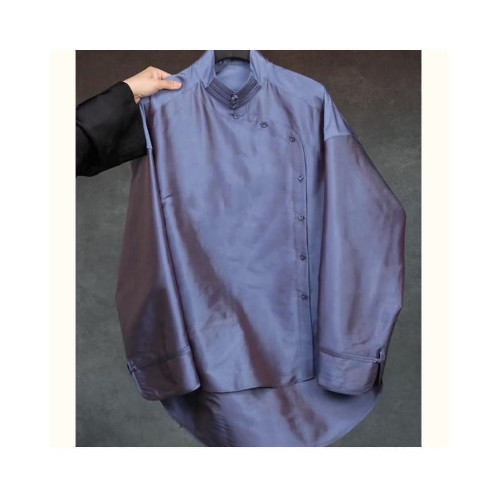 Shopping Mall Withdrawal Autumn Edition New Chinese Style Retro Style Minimalist Light Luxury Unique Beautiful Blue Stand up Collar Shirt image 0