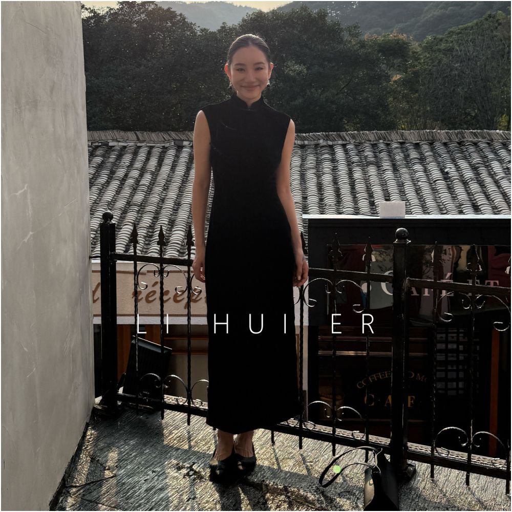LiHuiEr s empty folded velvet sleeveless dress for women in autumn and winter with a high end feel and a new Chinese qipao skirt image 4