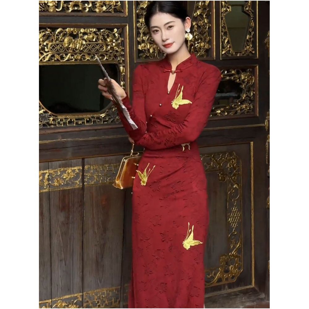 ASAYA5868 – Golden Crane Qipao Dress 🐦✨