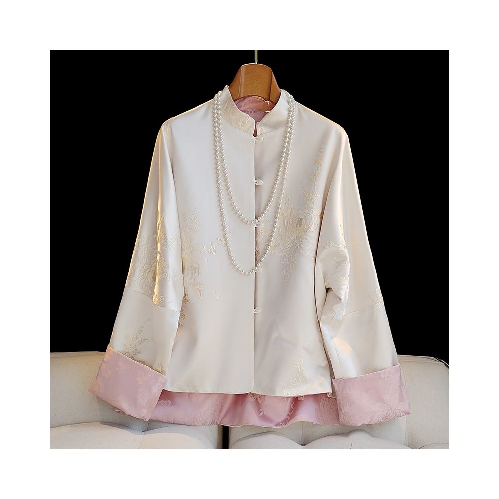 Advanced sense New Chinese style national style acetic acid double sided coat Women s autumn dress New China Chic retro button Tang suit top image 0