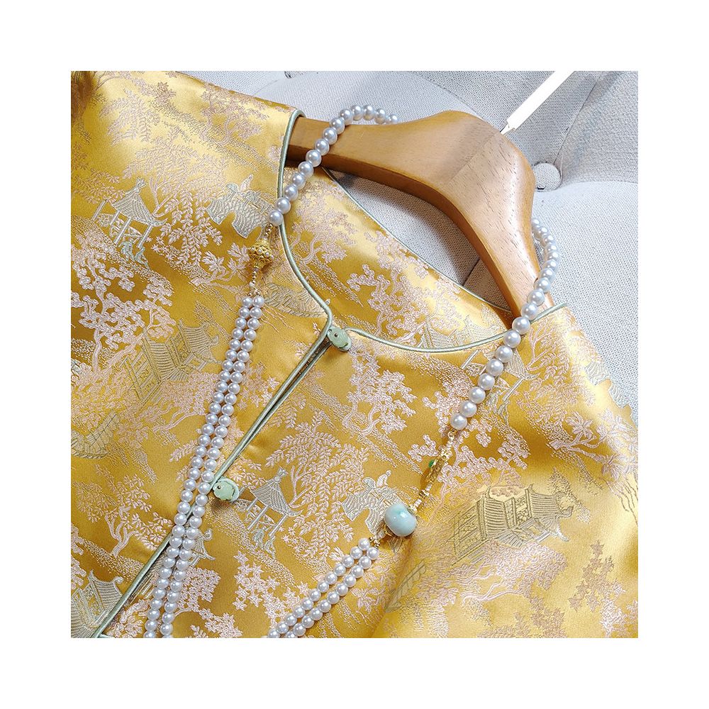 New Chinese style Chinese style Song Jin round neck buttoned jacket female original design yellow retro western style casual loose top image 2