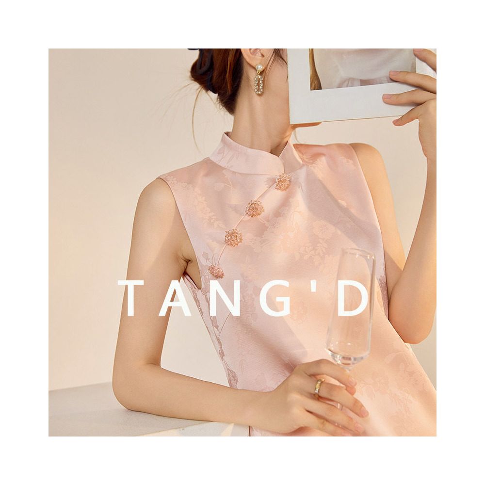 Tang Dou Gao Ding Yue Fu Hong Chinese style light luxury A line skirt for women new Chinese embroidery stand up collar cheongsam dress for women image 1