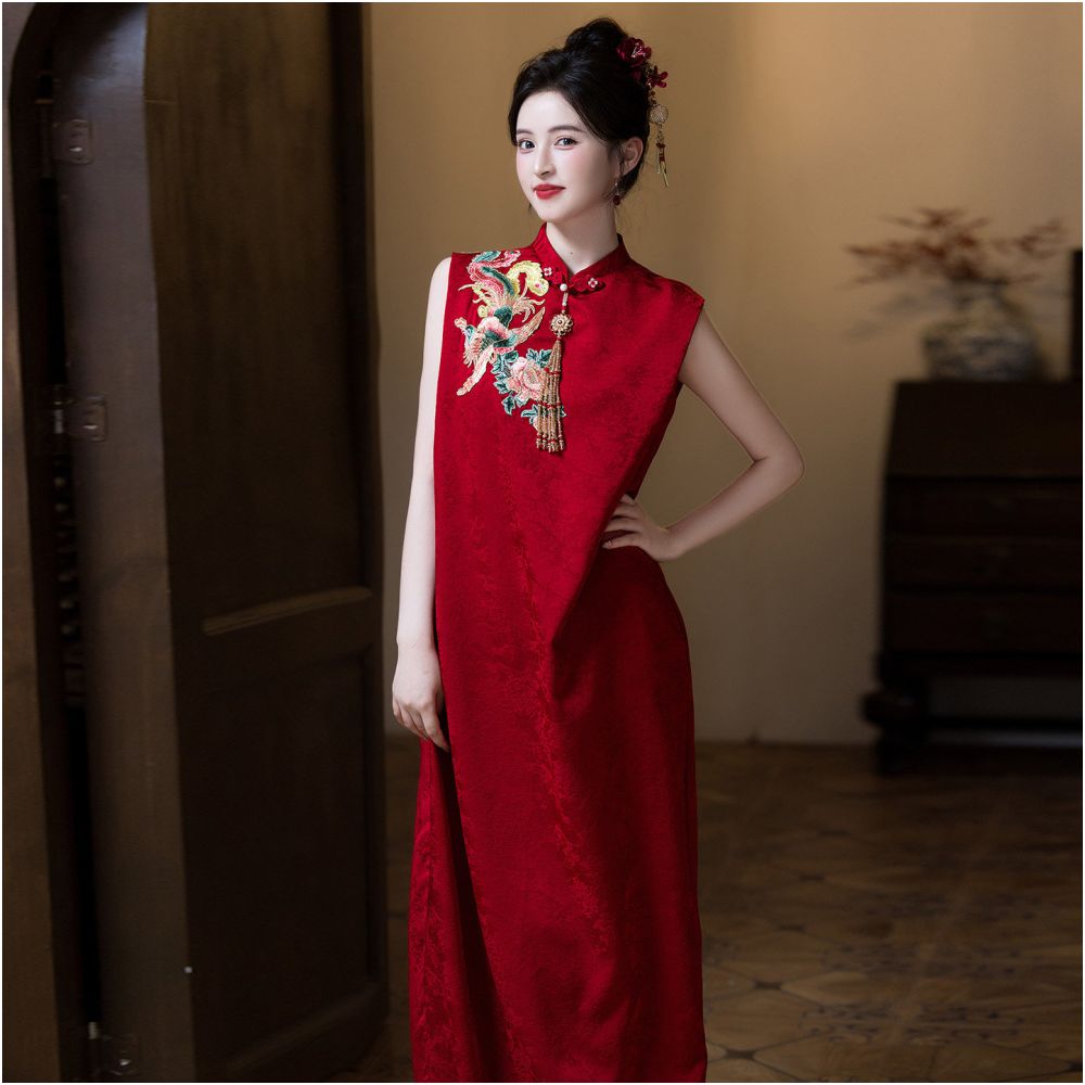 New Chinese style red toast dress 2025 new bride engagement and wedding dress plus size belly covering pregnant woman dress for women image 1