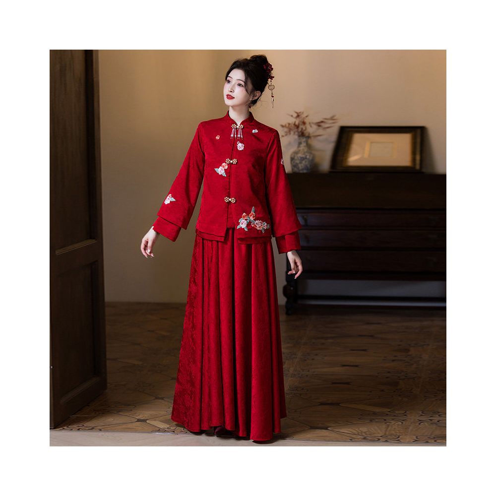 Chinese style exquisite toast dress 2025 new engagement bride appears slim plus size red wedding dress Xiuhe dress wedding dress image 2