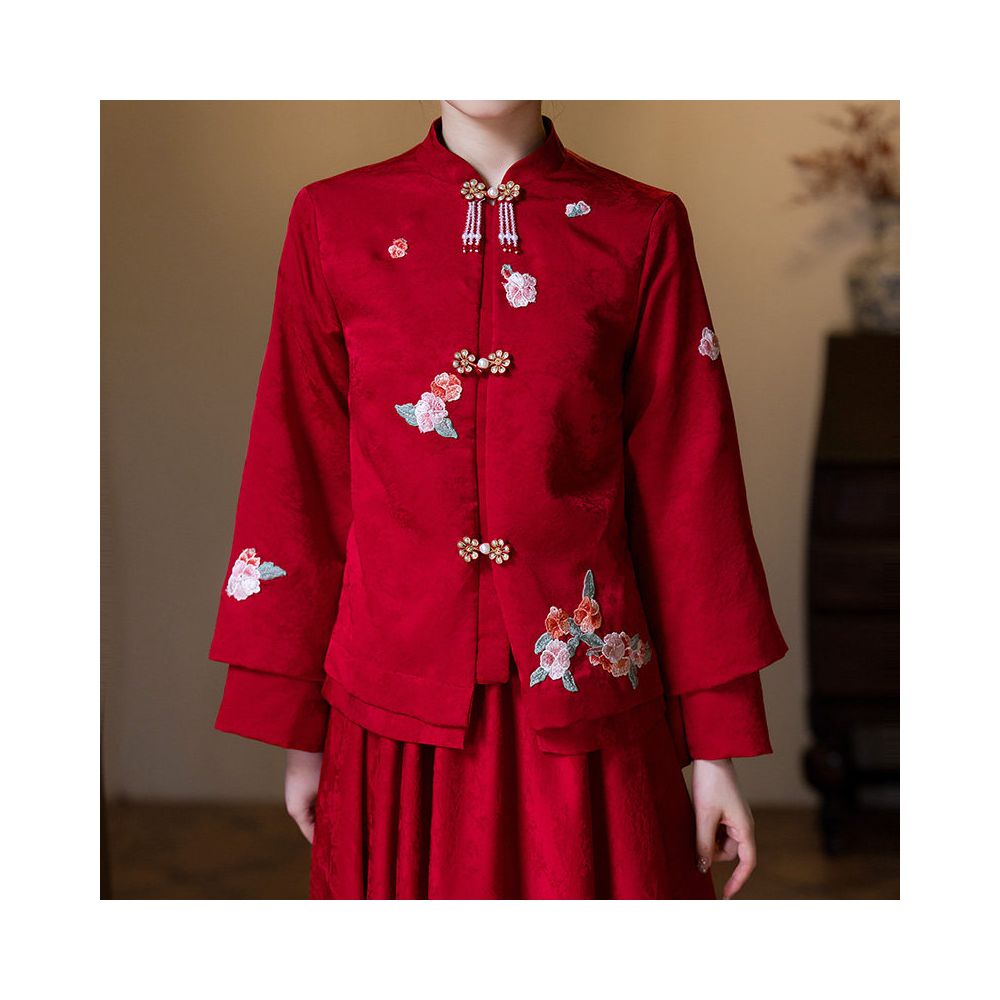 Chinese style exquisite toast dress 2025 new engagement bride appears slim plus size red wedding dress Xiuhe dress wedding dress image 3
