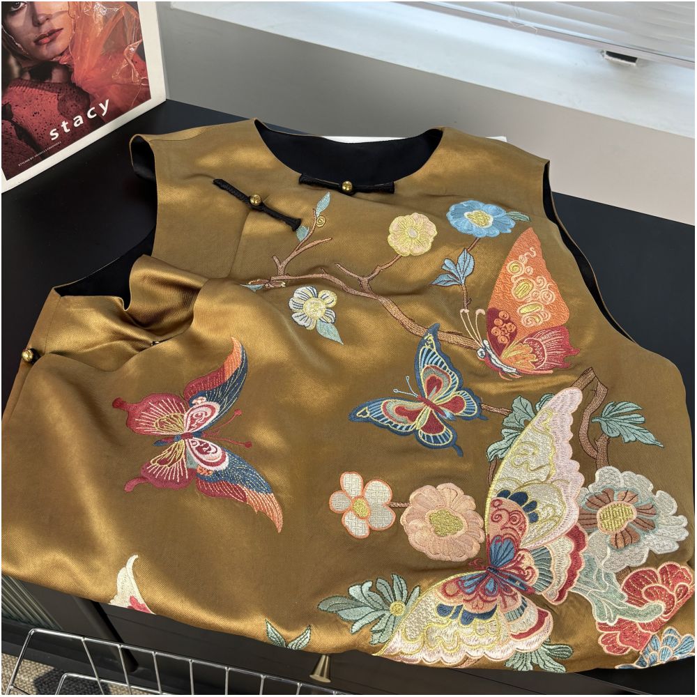 S andro Madge s New Chinese Butterfly Love Flower National Style Embroidery Vest Women s Retro Zen Improved Top image 4