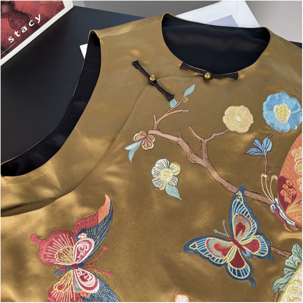 S andro Madge s New Chinese Butterfly Love Flower National Style Embroidery Vest Women s Retro Zen Improved Top image 5