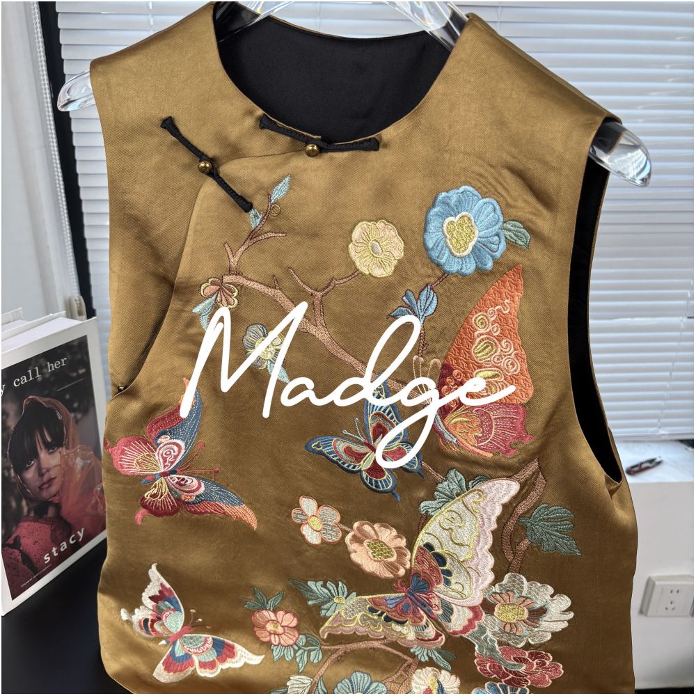 S andro Madge s New Chinese Butterfly Love Flower National Style Embroidery Vest Women s Retro Zen Improved Top image 0