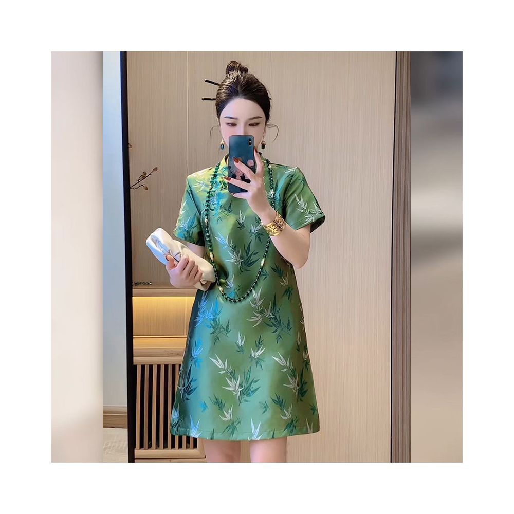 New Chinese style green improved cheongsam dress for women in summer short and high end exquisite temperament dress image 0