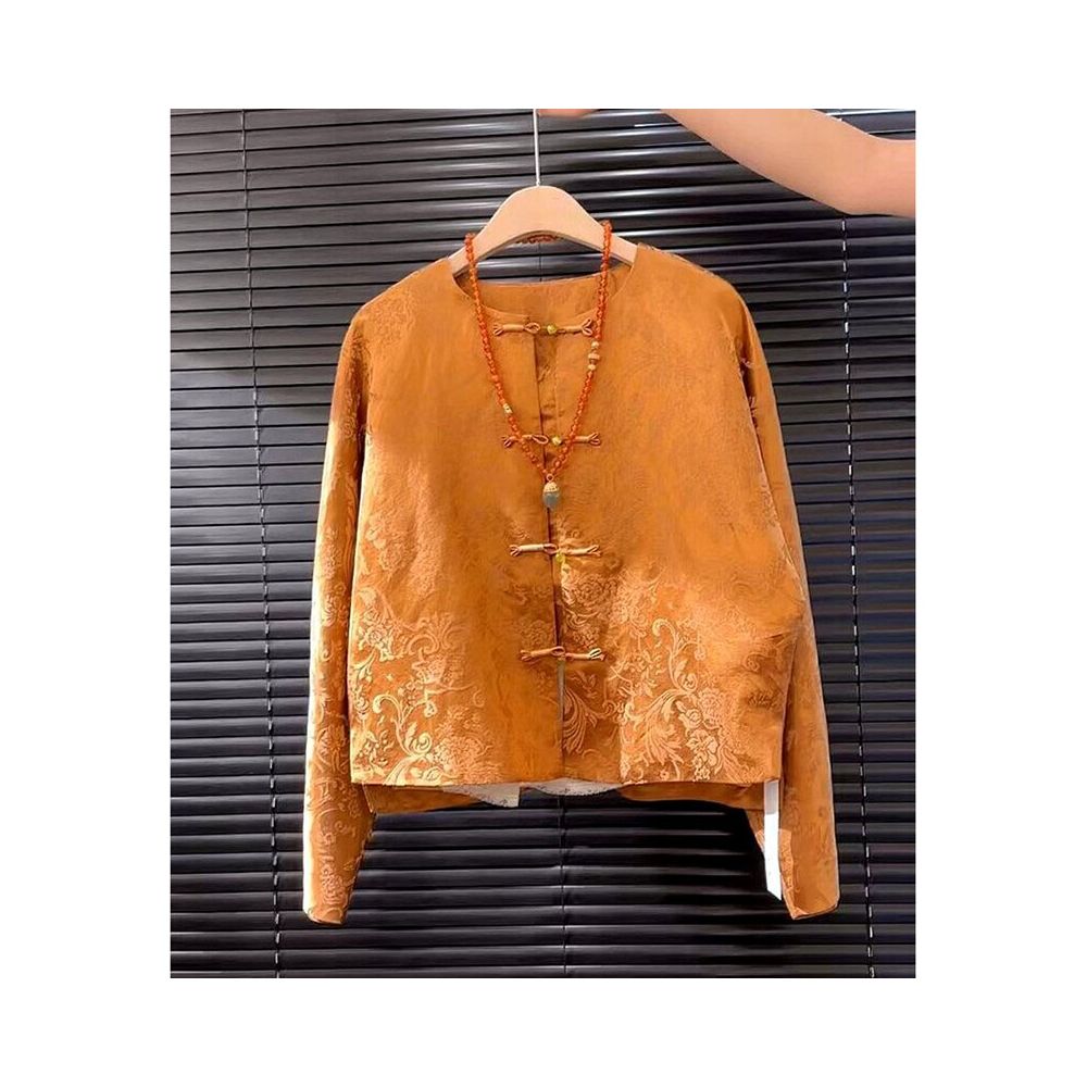 New Chinese style high end design has a great sense of beauty 2025 autumn and winter new style buckle Tang suit orange red Song brocade jacket for women image 0