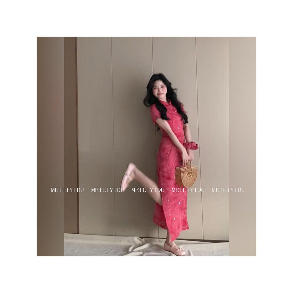 MLYD Customized Large New Chinese Retro Embroidered Floral Dress with Feminine Style Waist cinching Improved Cheongsam Long Dress image 5