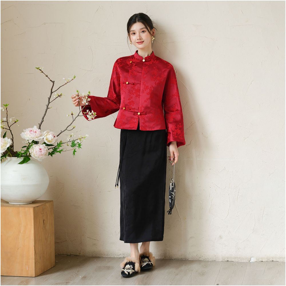 ASAYA5931 – Crimson Heritage Top & Classic Black Skirt ❤️🖤