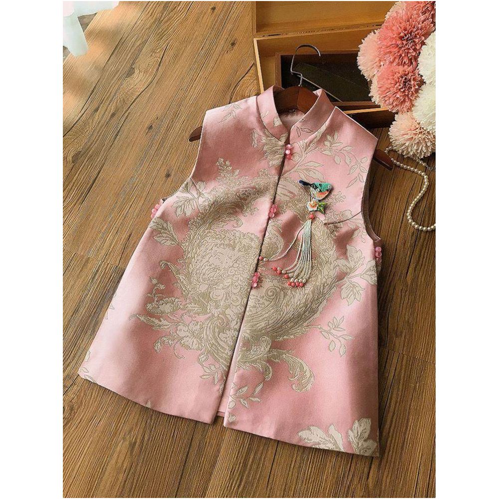 ASAYA5932 – Blush Dragon Jacquard Vest 🌸🐉