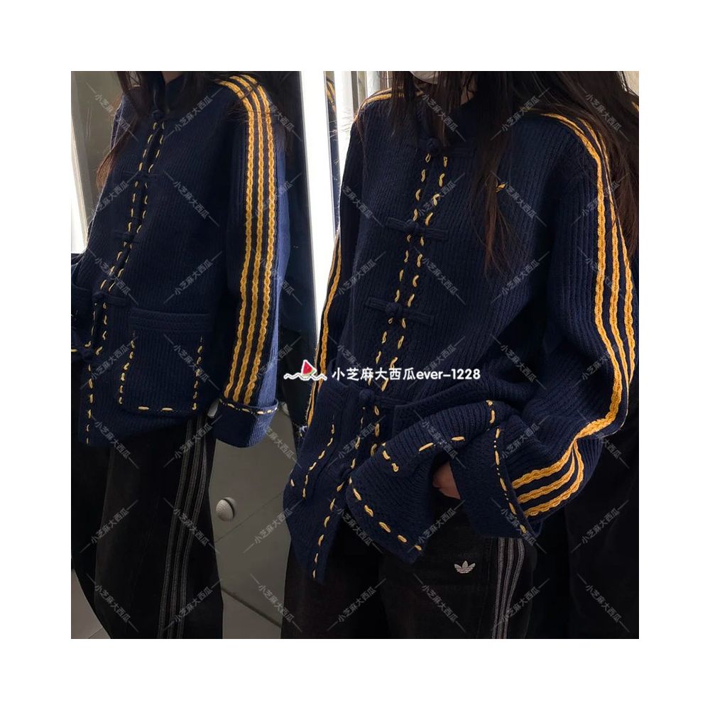Adidas Three Leaf Clover New Chinese Li Style Casual Knitted Loose Jacket KR5064 5065KT3852 image 3