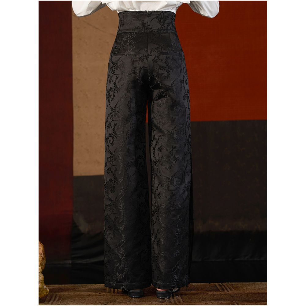 Fashionable high waisted asymmetrical jacquard tassel long pants with wide legs versatile casual pants J43K8025 both inside and outside the industry image 3