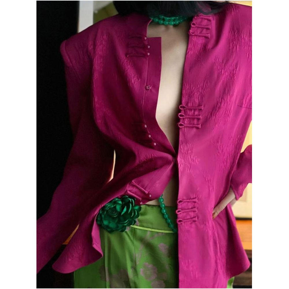 New Chinese style dragon fruit colored shirt for spring women 2025 new style retro chic unique top super beautiful image 3