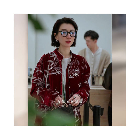 ASAYA5960 – Crimson Bamboo Velvet Jacket 🎋❤️