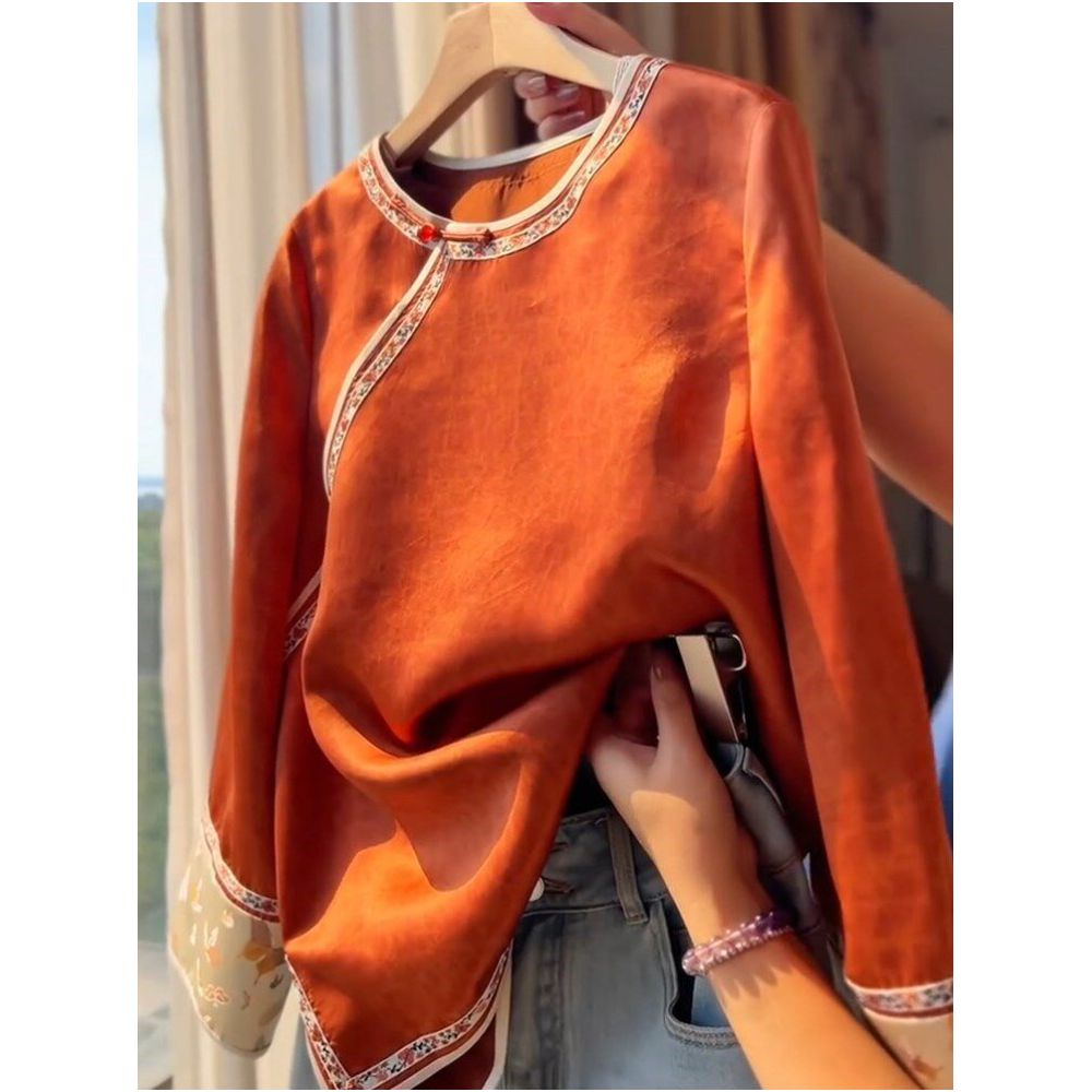 Fashionable and versatile new Chinese style heavy industry button down shirt for women with a sense of temperament and long sleeved top Spring 2026 new item image 1