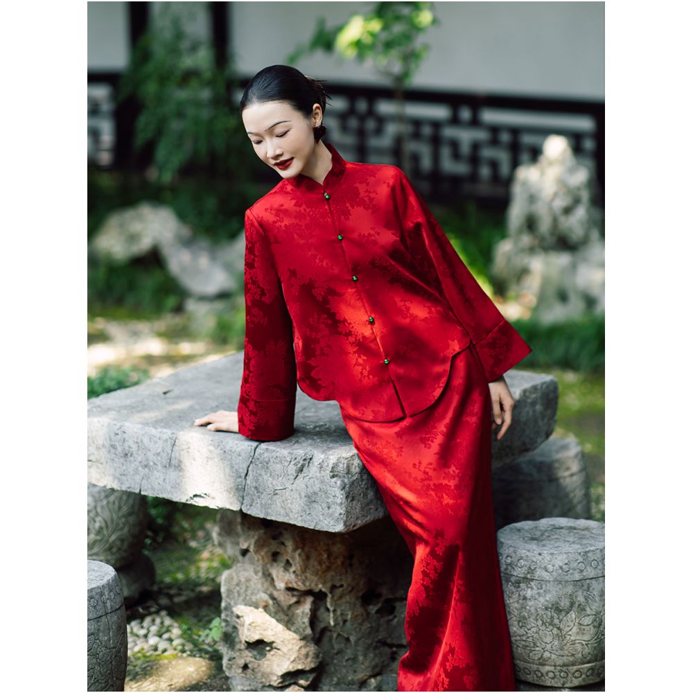 Dear Peony Bride Spring and Autumn Long sleeved Toast Dress Set High end Certification Return Door Casual Dress Red Engagement Cheongsam image 0
