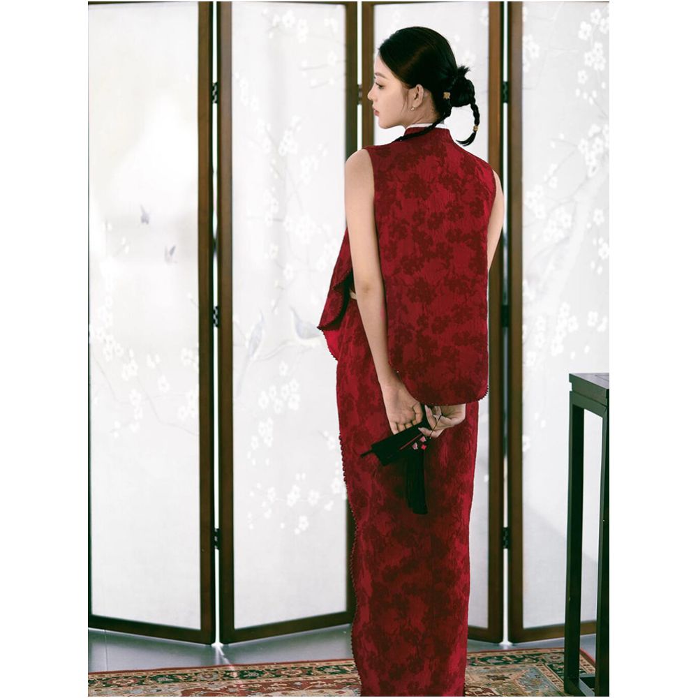 New Chinese style morning photography dress for brides two piece set light luxury dignified temperament grand toast dress long image 1