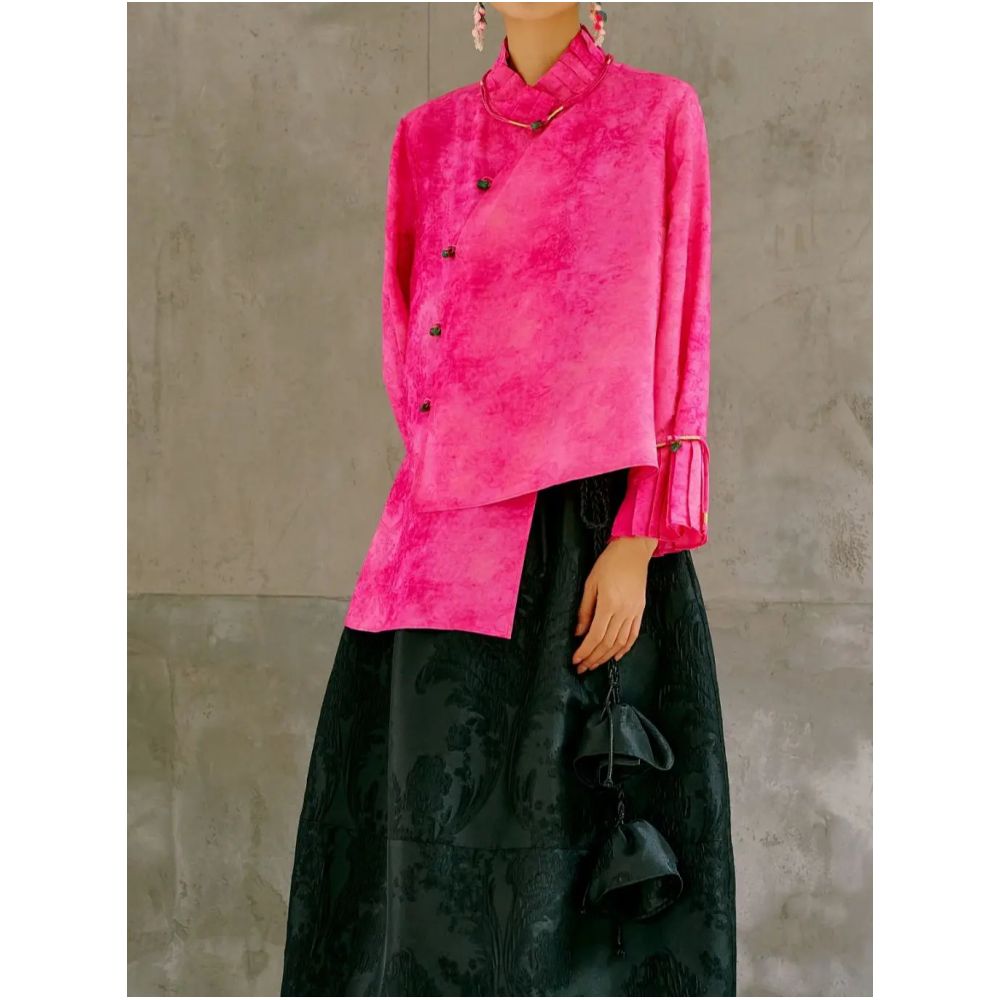 Original design by Mr Zhu Jade Shadow Fragrance Long Sleeve Shirt for Women Spring 2025 New Style Irregular Jacquard New Chinese Style Shirt image 2