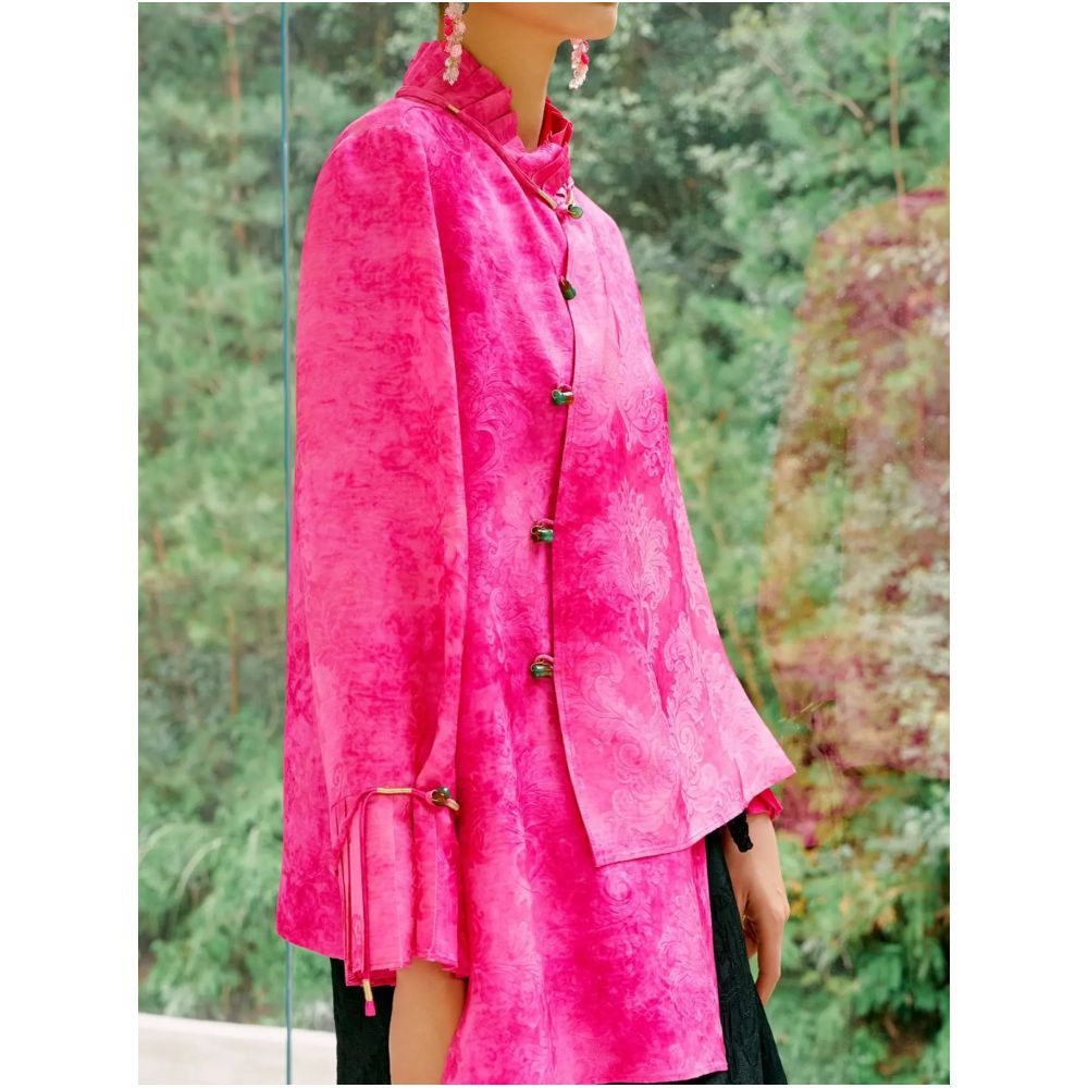 Original design by Mr Zhu Jade Shadow Fragrance Long Sleeve Shirt for Women Spring 2025 New Style Irregular Jacquard New Chinese Style Shirt image 3