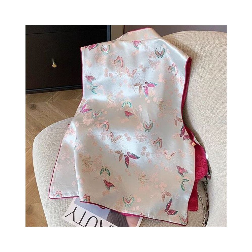 New Chinese style butterfly jacquard standing collar vest for women in spring 2025 high end temperament satin national style vest top image 3