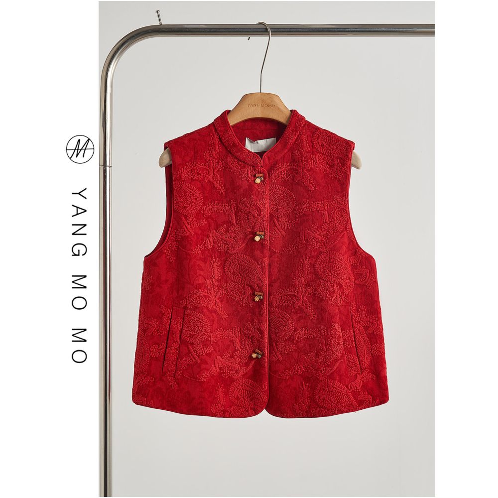 New Chinese style national style red heavy industry cotton rope embroidered sleeveless vest top 2026 Year of the Horse zodiac year New Year s robe image 0