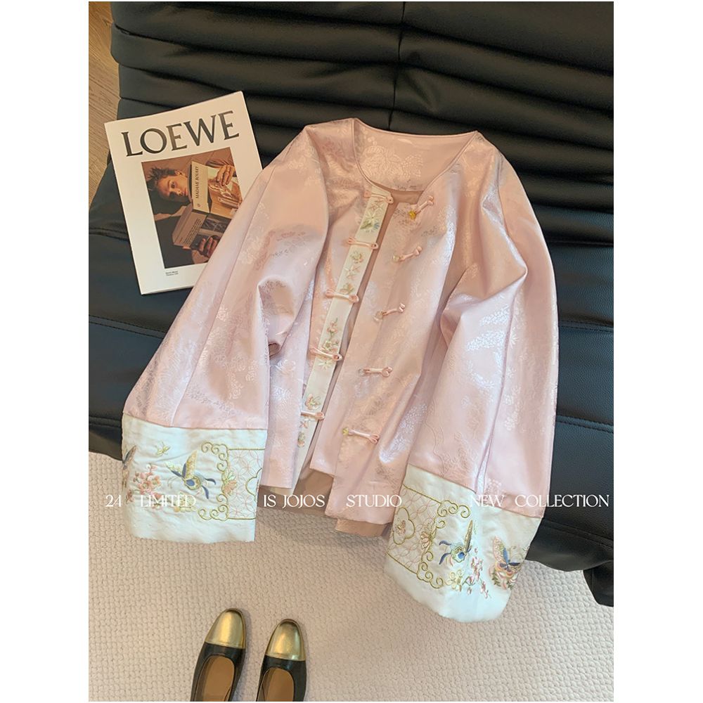Pink new Chinese style light embroidery patchwork jacket for women s early spring new style gentle and high end Zen style improved Tang style clothing image 0