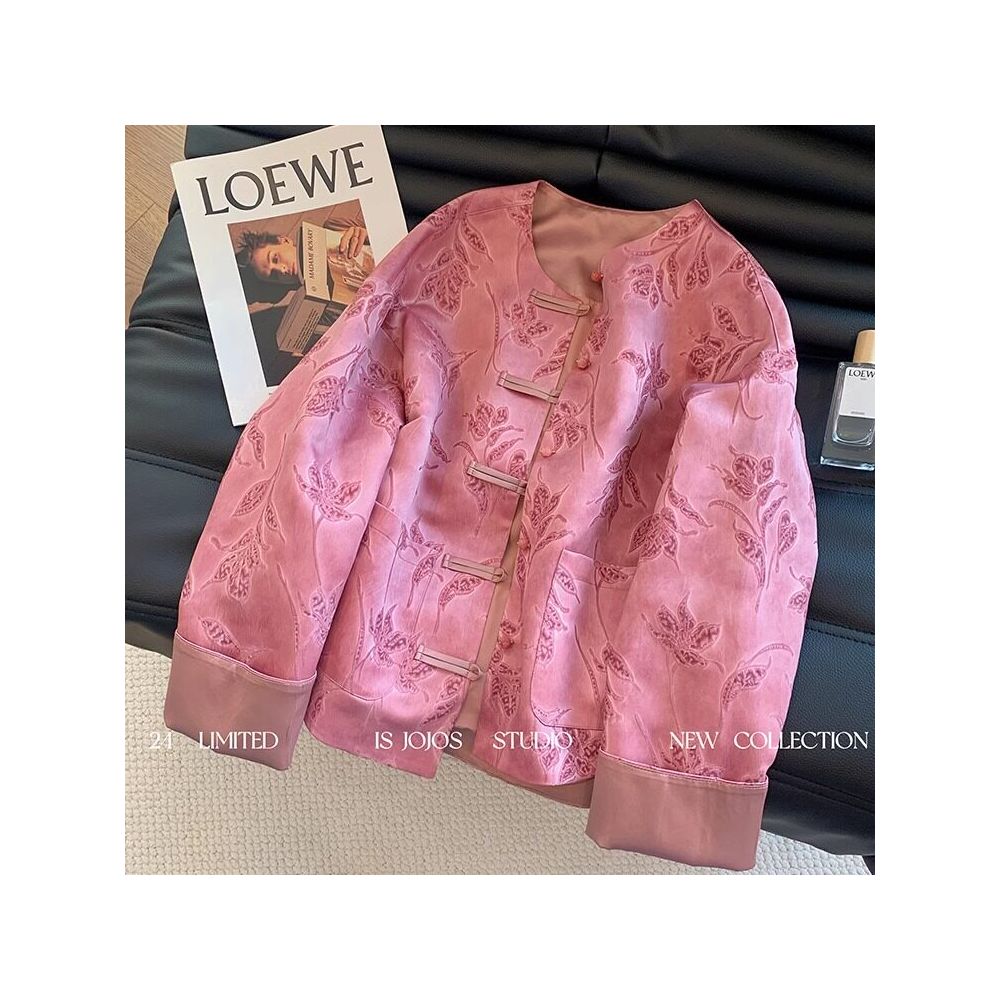 Pink New Chinese Tang style Jacquard Buckle Women s Coat Spring New Light Chinese Style Unique Zen Style Thin Top image 0
