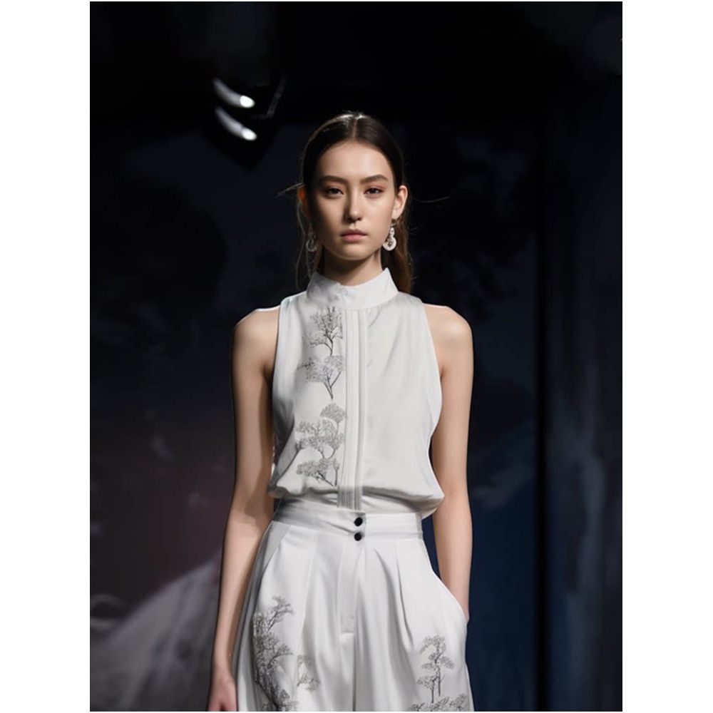 New Chinese style national style transparent sleeveless luxury top 2026 summer improved commuting wide leg pants two piece set for women image 1