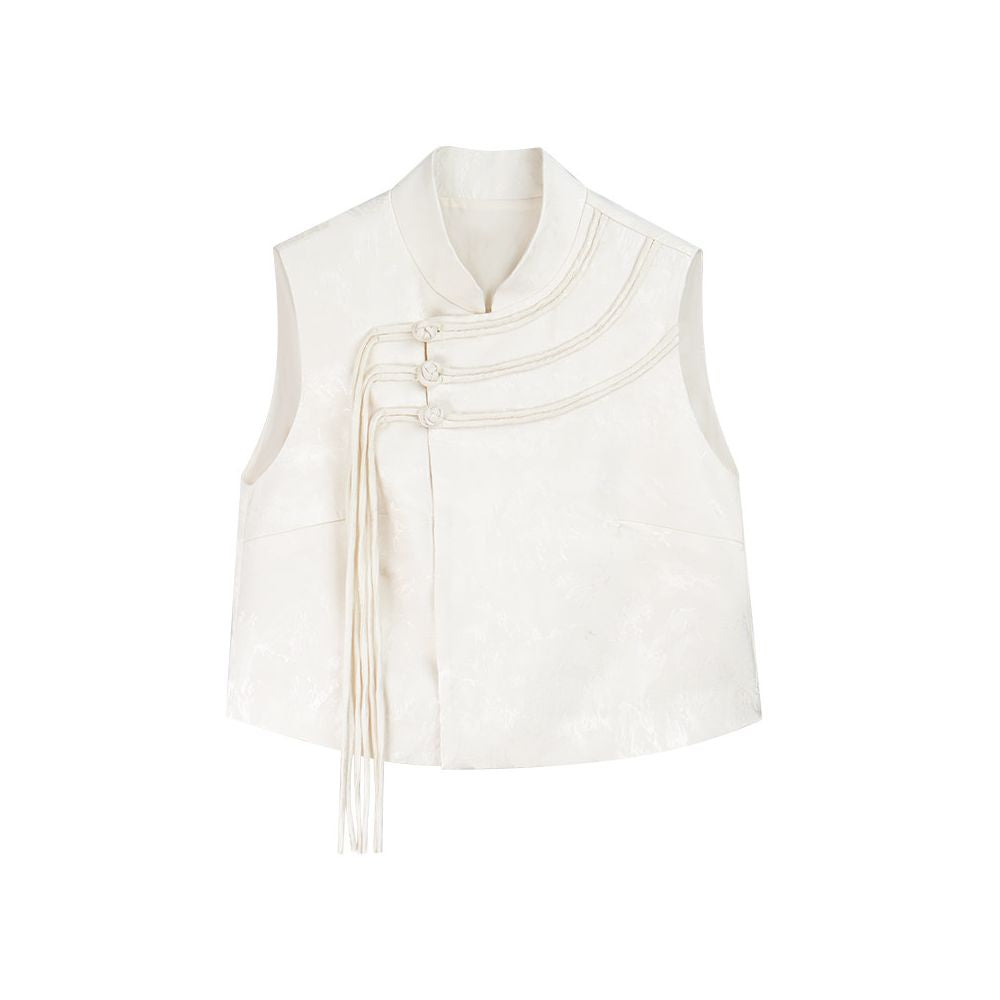 Yang Mi s HECO English Style New Chinese Style Acetic Acid Jacquard Camry Shoulder Tank Top with Buckle Cheongsam Collar and Vest image 5