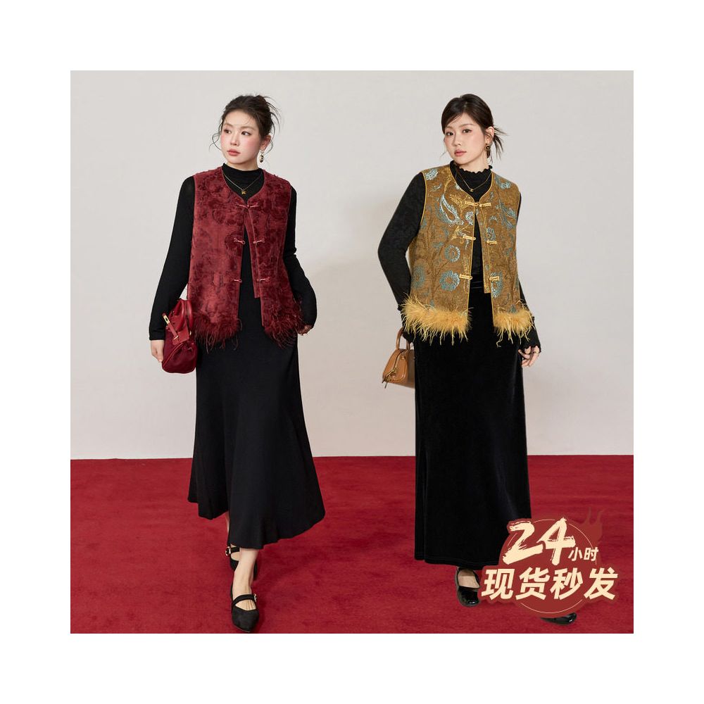 Blue Language Large Size New Chinese Chenier Heavy Industry Jacquard Shoulder Vest Jacket 2025 Winter New Chinese Style Top image 2