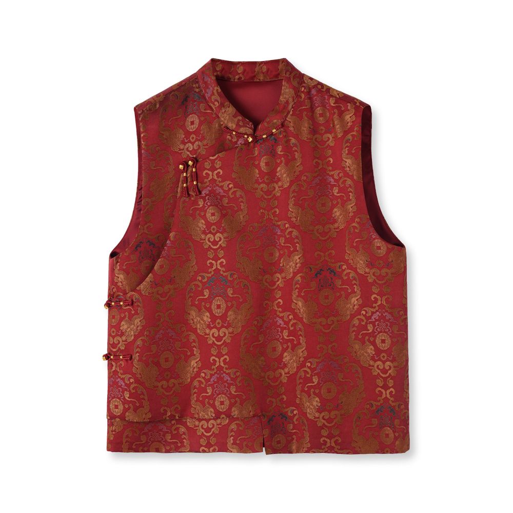 Red silk Song brocade fragrant cloud yarn craft vest women s style improved diagonal collar plate buckle new Chinese style outerwear top image 4