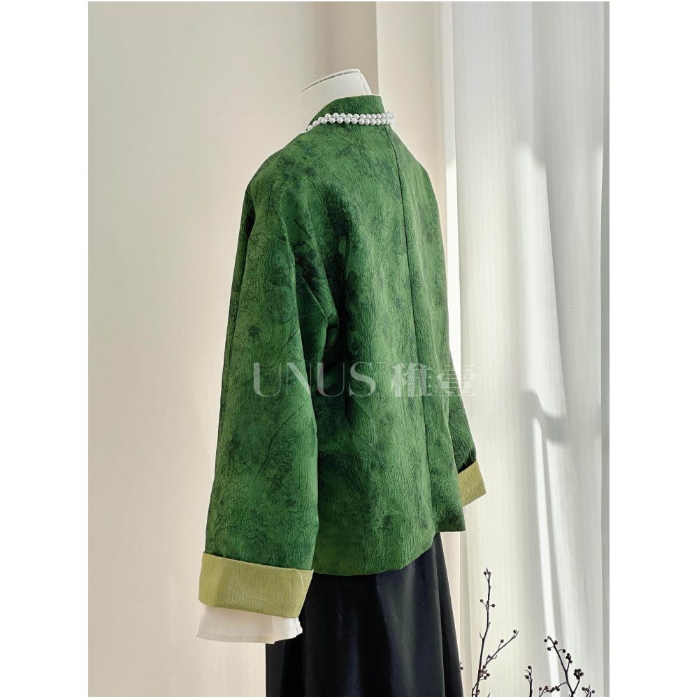 UNUS three dimensional jacquard buckle retro dignified and atmospheric Tang style new Chinese style jacket Chinese style emerald cotton clothing image 3